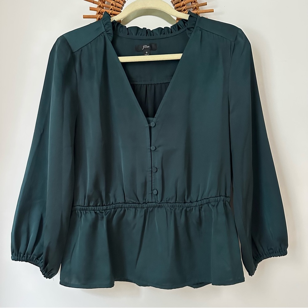 J. Crew Satin Blouse in Dark Green, size 6